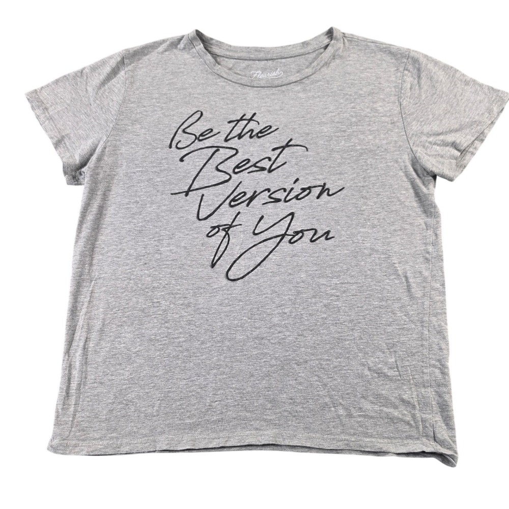 Inspirational "Best Version of You" Graphic Tee Heather Gray Womens M Flourish